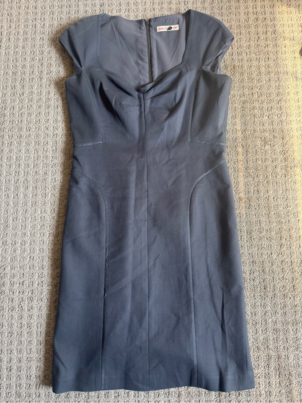 Rebecca Taylor Gray Sheath Dress Sweetheart Neck Cap Sleeve Career Size 10